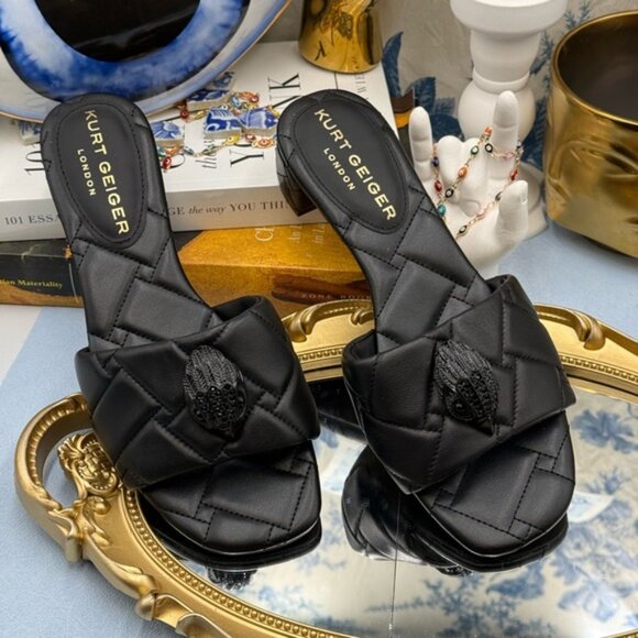 🆕 KURT GEIGER LONDON 🧿 NWOB Black Kensington Quilted Block Heel Sandal, Sz37 7 - Picture 3 of 15